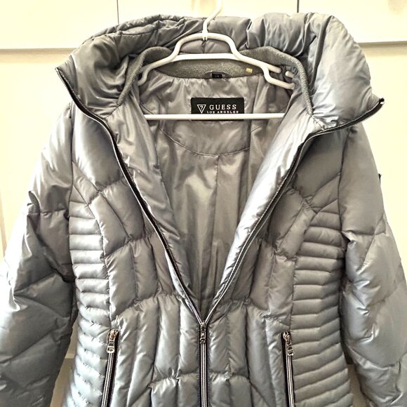 Junior's Guess Down Puffer Winter Jacket, Size LARGE, Gray Ski Snomobile Preppyc - Picture 10 of 10